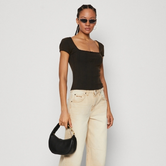 BDG Urban Outfitters Olivia Picot Square Neck Top in Black. Size Small NWOT - Picture 3 of 9